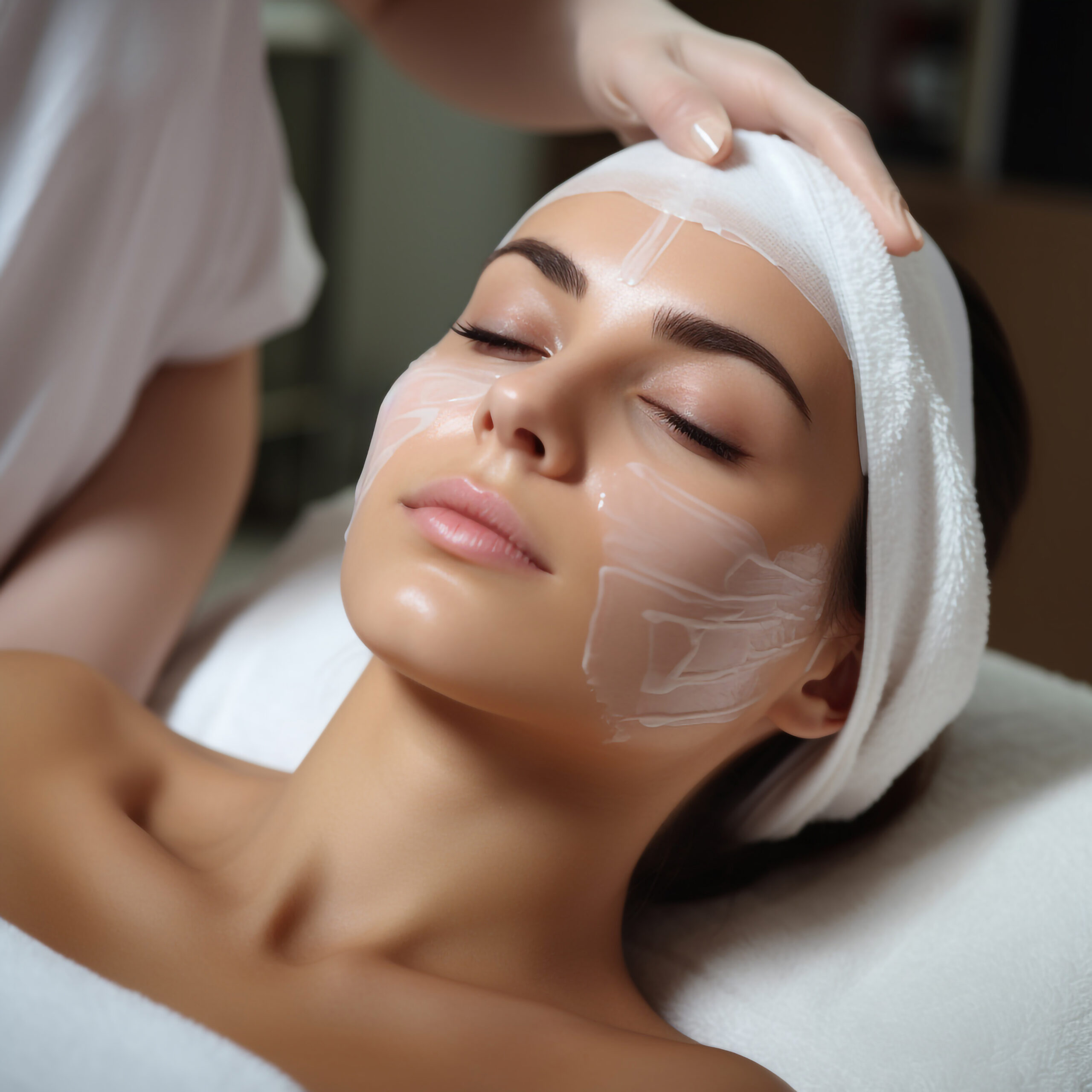 Revitalizing Beauty: Young Woman Undergoing a Face Peeling Procedure in a Professional Salon
